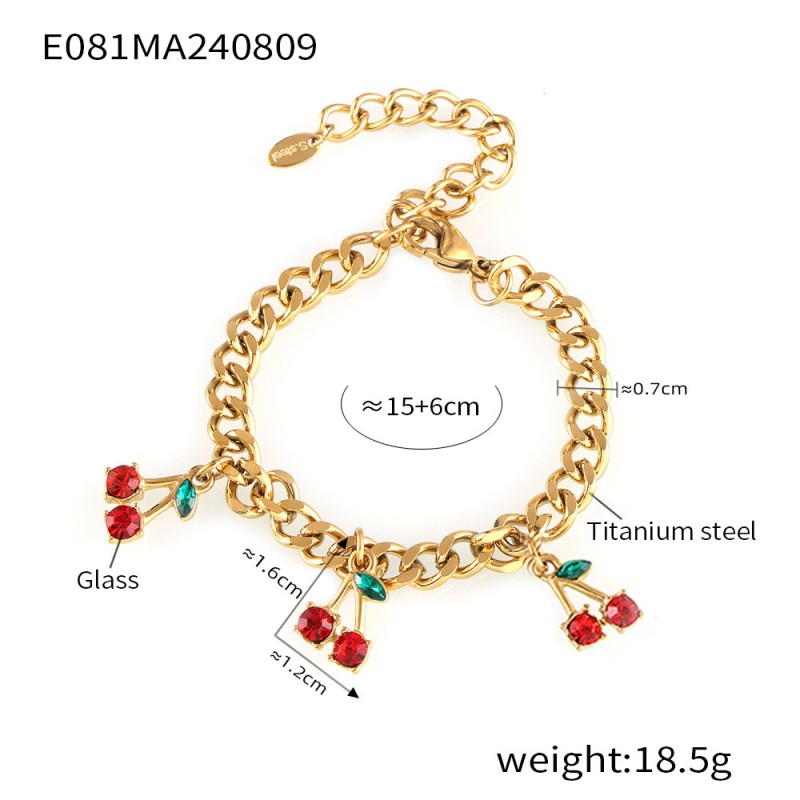 Cherry Set Supplier - A Fashionable Stainless Steel Gold-plated Necklace Bracelet Cherry-decorated Jewelry Set for Women
