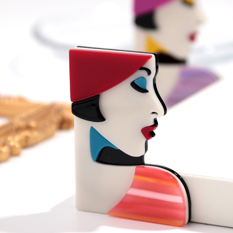 Geometric Brooch Supplier - 2025 Personality Geometric Woman's Profile Pendant Exaggerated Eyeshadow Designer