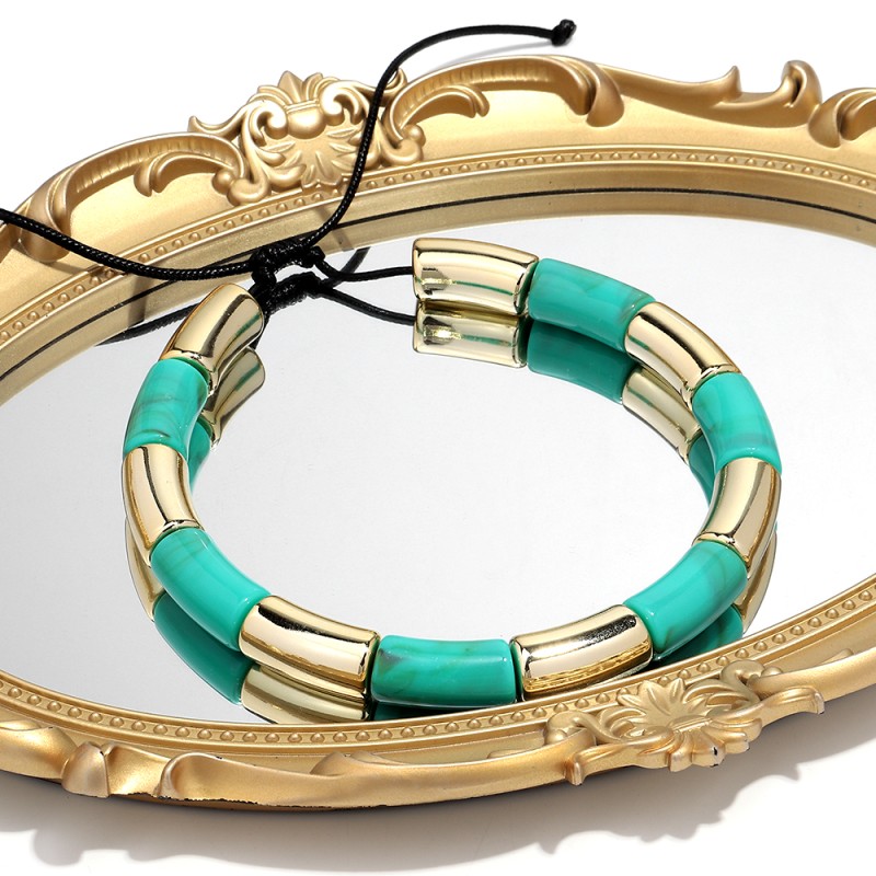 Marble Necklace Manufacturer - Casual Colorful Marble Beads Gold Plated Tube Beads Adjustable Leather Cord