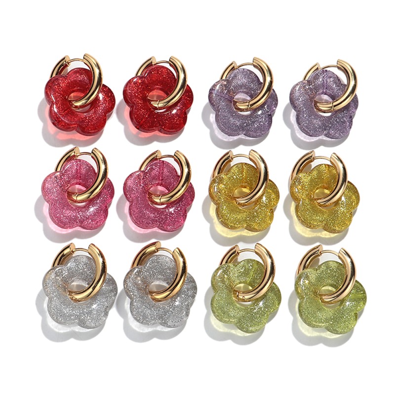 Hoop Earrings Factory - New Arrival Trendy Jewelry Stainless Steel Hoop Earrings Shiny Glitter Flower