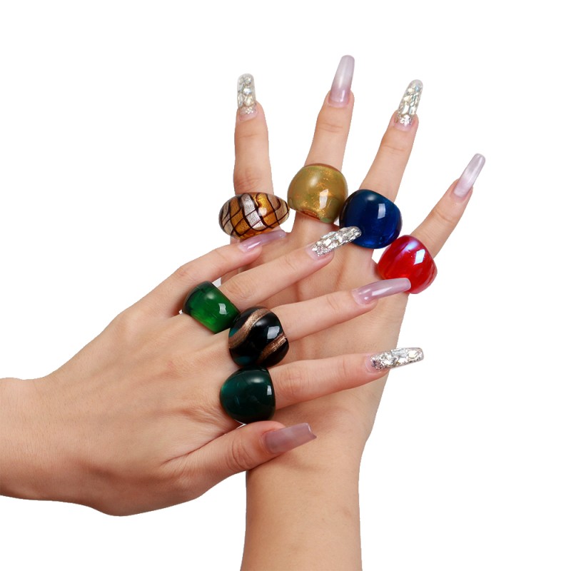 Korean Ring Manufacturer - Korean Retro Design Ring Irregular Geometric Wide Colorful Glitter Creative Leopard Print