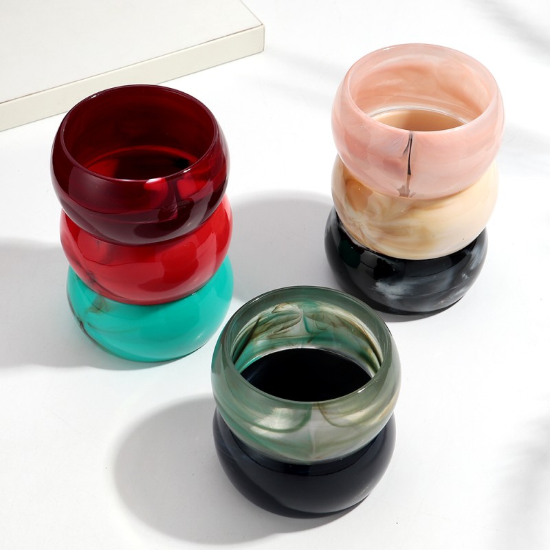 Cuff Bracelet Factory - Simple Fashion Jewelry Mixed Color Extra Wide Cuff Bracelet Geometric Round Acrylic