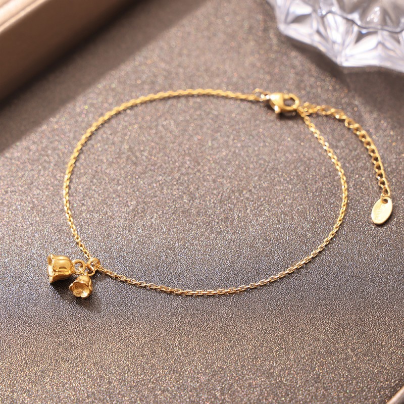 Vintage Anklet Manufacturer - 2024 Vintage Summer Holiday Party Gold Lily of Bell Flower Anklet Titanium Steel Chain