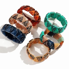 Office Bracelet Supplier - Trendy Office Women's Jewelry Bracelet Geometric Resin Leopard Print Triangle Beads