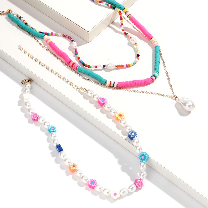 Bohemian Necklace Supplier - Ins Bohemian Jewelry DIY Handmade Beaded Necklace Colorful Flower Soft Clay