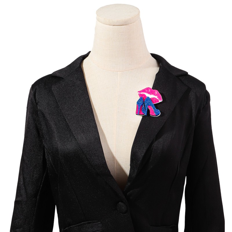 Lapel Brooch Factory - Creative Trendy Lapel Clothing Accessories Sexy Red Lips Glitter High Heels Acrylic