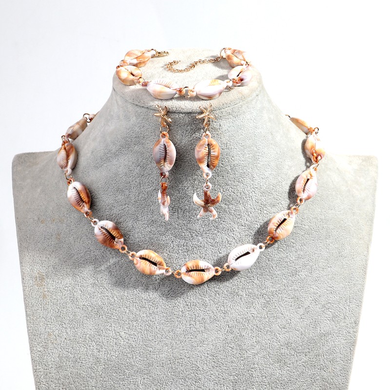 Shell Jewelry Set Supplier - Bohemian Jewelry 2025 Holiday Trend Beach Accessories Starfish Earrings Conch Bracelet