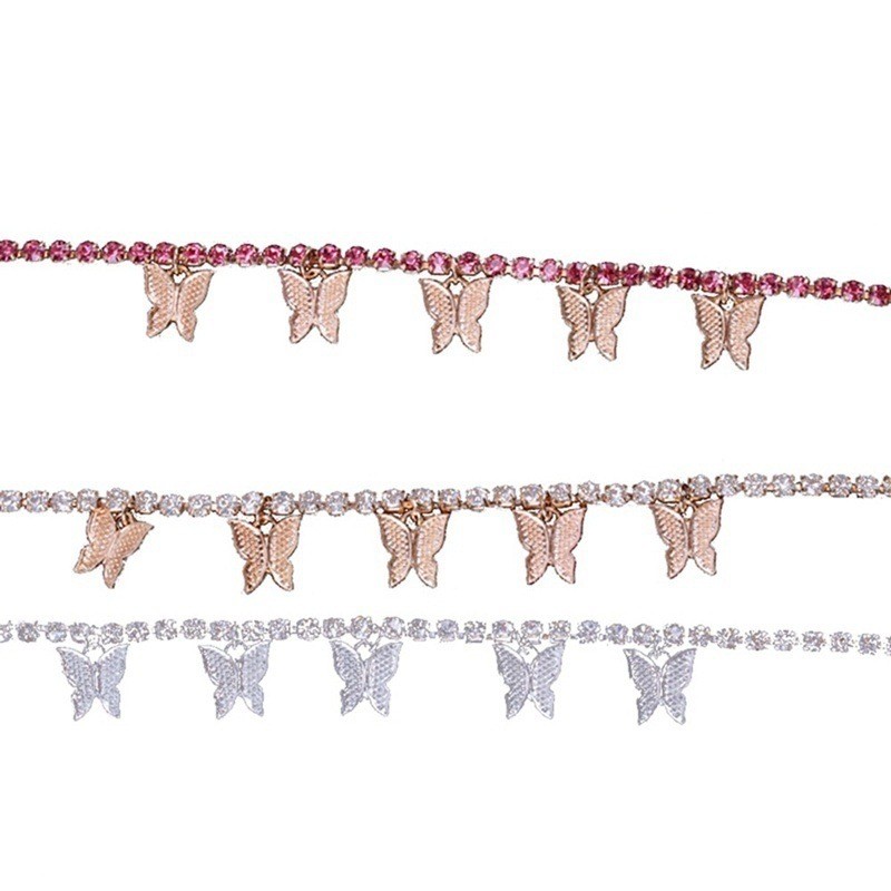 Cuban Anklet Supplier - Wholesale Butterfly Alloy Rhinestone Cuban Chain Anklet Foot for Women Bulk Butterfly Birthstone
