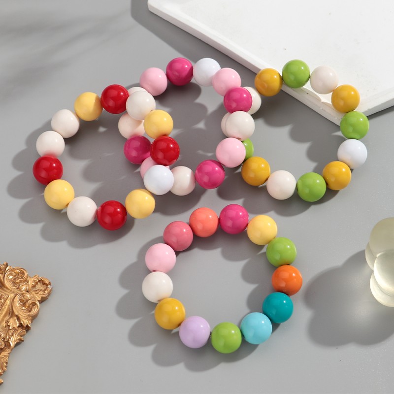 Plastic Bracelet Supplier - Boho Style Popular Holiday Jewelry 16mm Round Ball Beads Cheap Plastic Bracelet