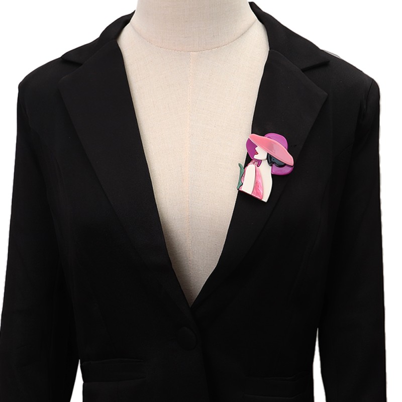 Character Brooch Supplier - Modern 2025 Cartoon Character Brooch Pin Accessory Elegant Woman with Hat Custom