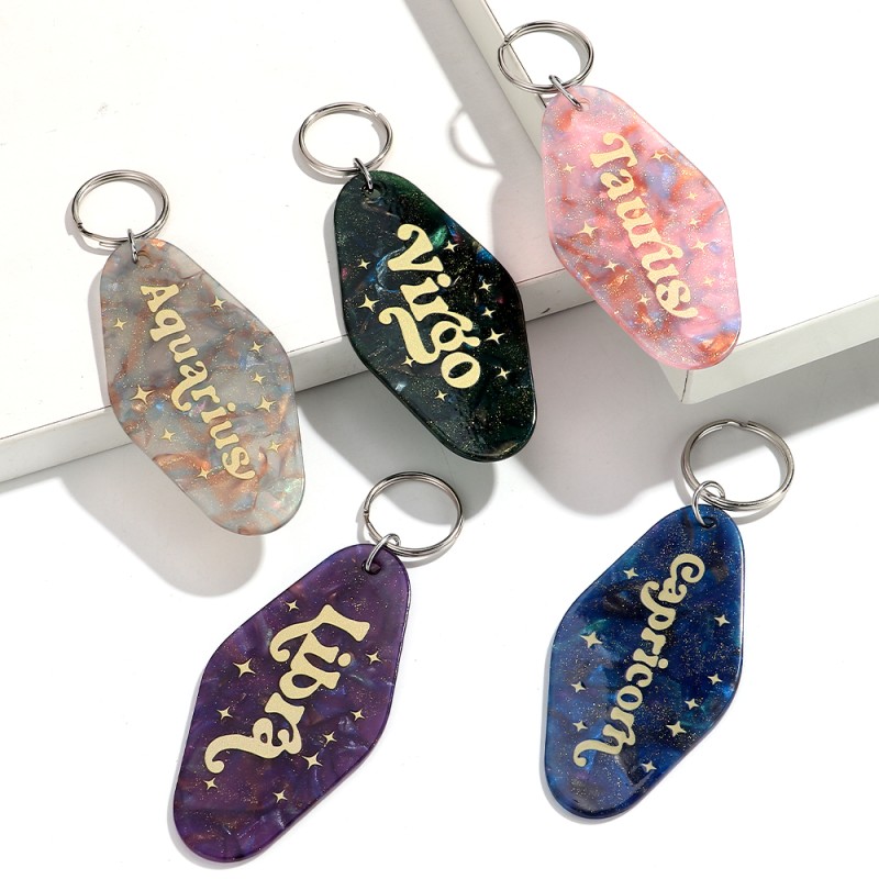 Sequin Keychain Factory - In Stock Creative Sequin Motel Keychain Personalized Luggage Tags Custom 12 Constellations