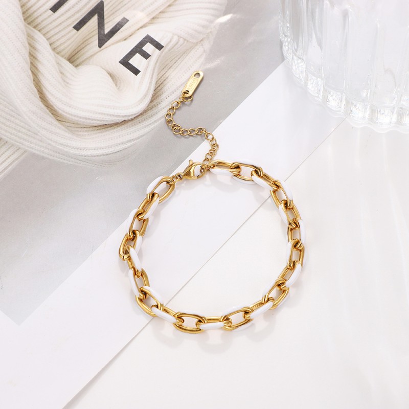 Drop Oil Set Supplier - 2025 New Fashion Drop Oil Titanium Steel Bracelet Necklace Small Fresh Gold Colorful Bracelet