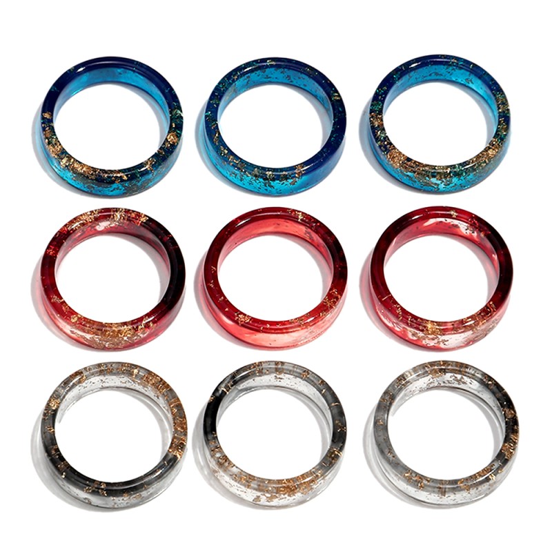 Plastic Ring Supplier - Fashionable 2025 Personality Simple Design Colorful Plastic Ring Gold Foil Resin Ring Couple