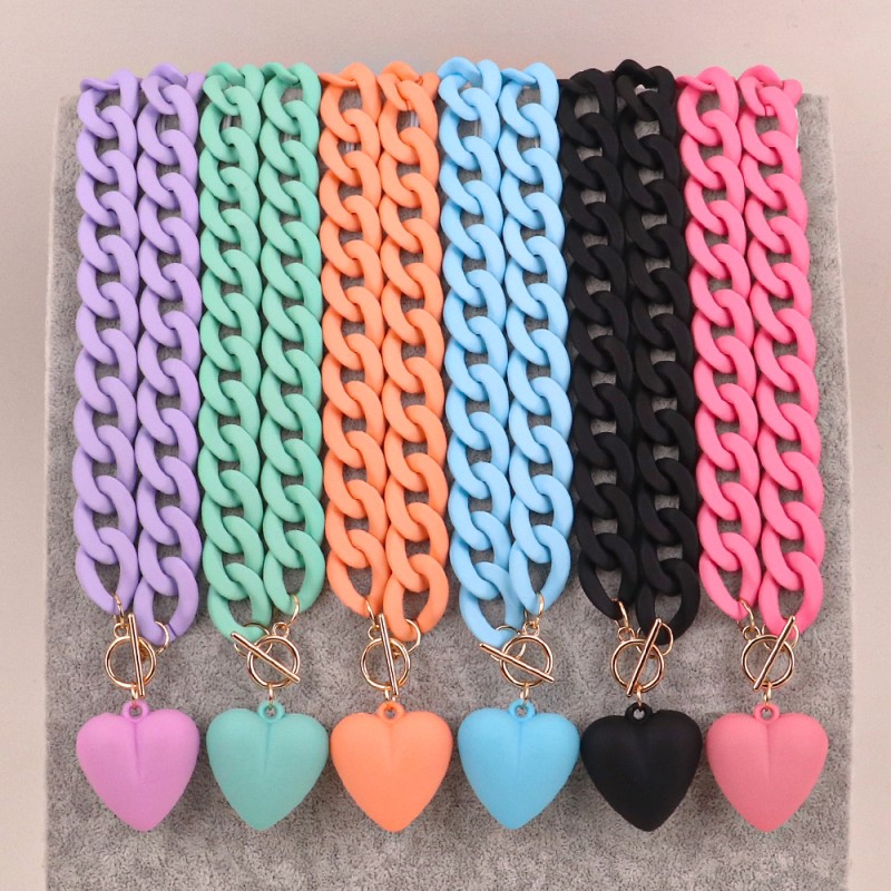 Resin Necklace Manufacturer - Y2k Sweet Romantic Chunky Geometric Resin Necklace Candy Color Frosted Acrylic