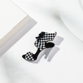 Checkerboard Brooch Supplier - Funny 2025 Creative Clothing Accessories Black White Checkerboard Pattern Geometric