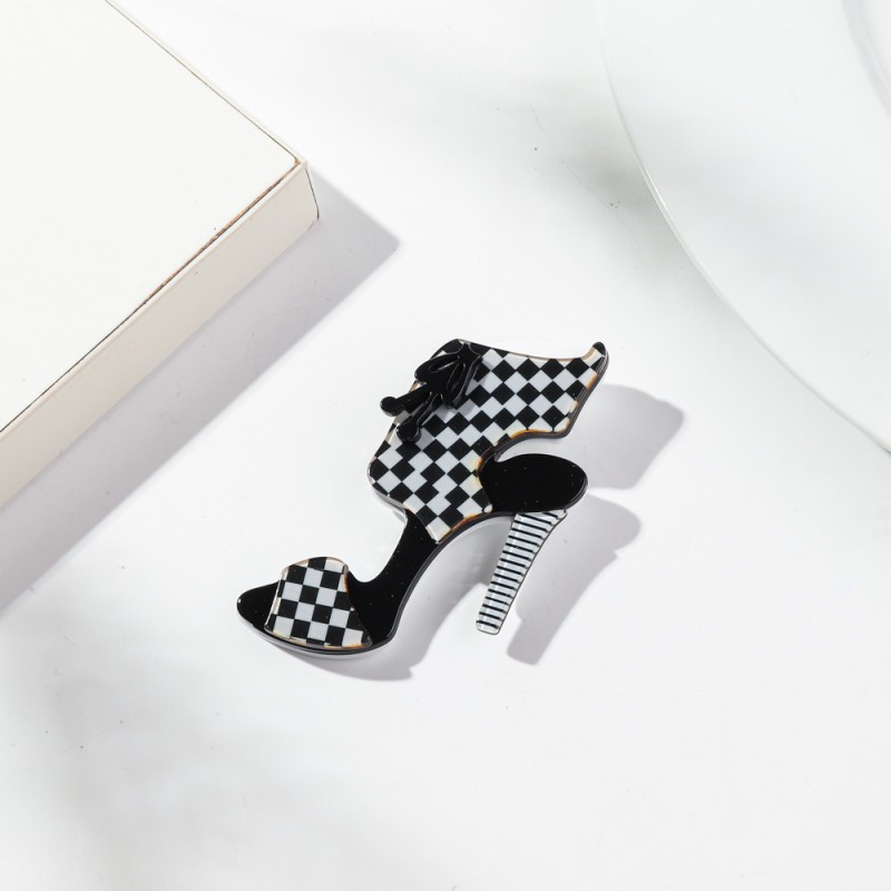 Checkerboard Brooch Supplier - Funny 2025 Creative Clothing Accessories Black White Checkerboard Pattern Geometric