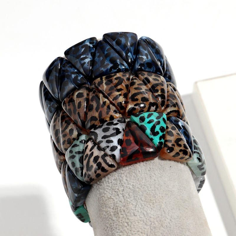 Leopard Bracelet Manufacturer - Retro Personality Leopard Print Triangle Beaded Bracelet Colorful Spot Pattern