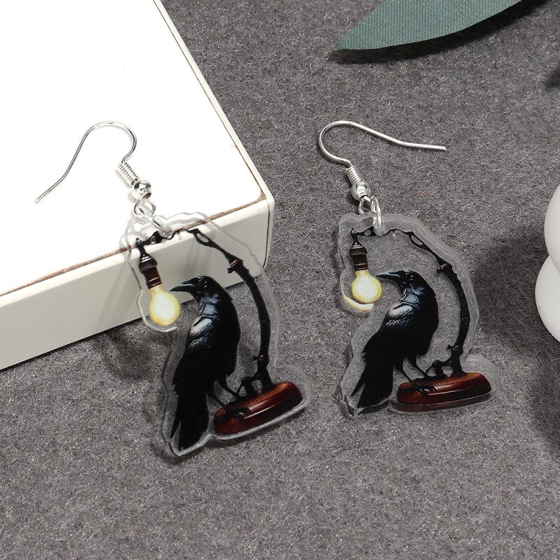 Printed Earrings Factory - Cheap Halloween New Style Personalized Printed Pendant Earrings Black Bird