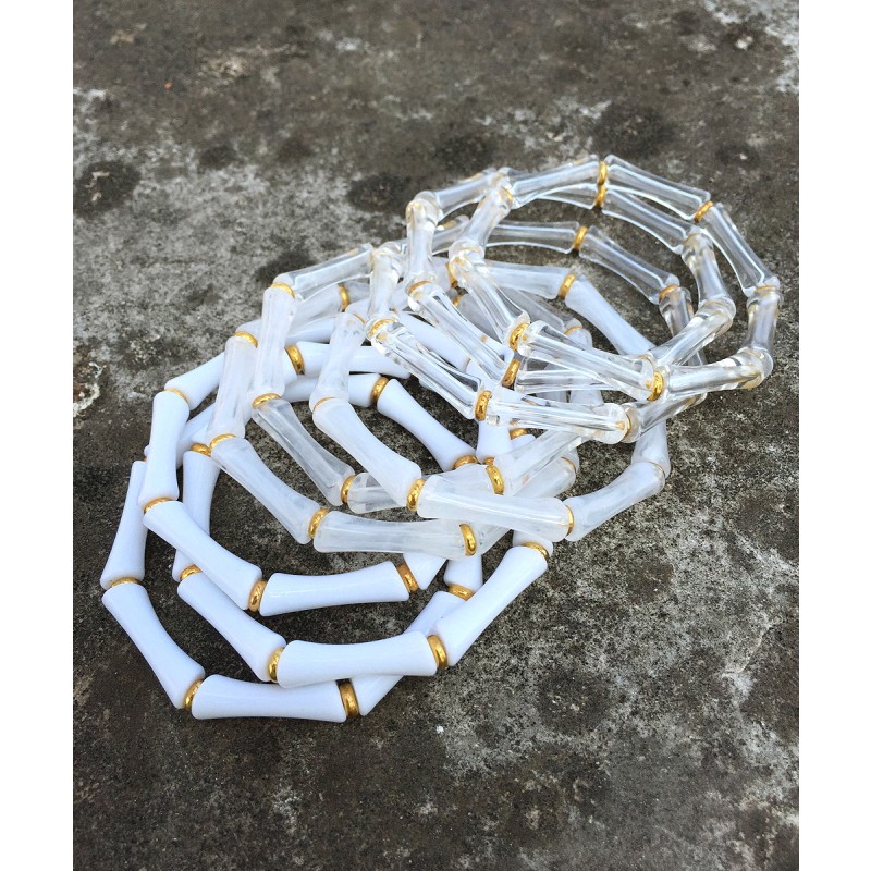 Resin Bracelet Supplier - Fashion Summer Marble Resin Colorful Student Folded Wear Elastic Acrylic Set