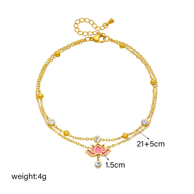Double Layer Supplier - New Fashion Beach Jewelry Non Tarnish Double Layer Stainless Steel 18k Gold Zircon Flower