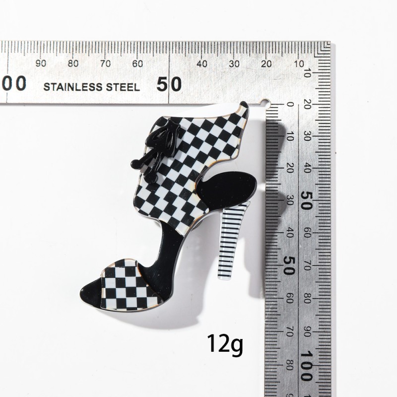 Checkerboard Brooch Supplier - Funny 2025 Creative Clothing Accessories Black White Checkerboard Pattern Geometric