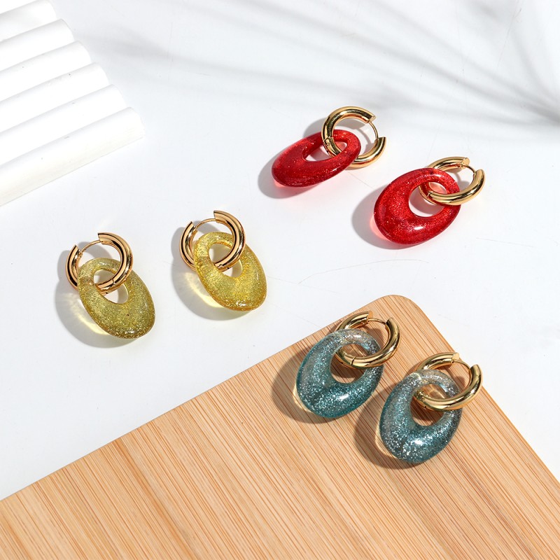 Gold Earrings Manufacturer - Bestselling Fashion Women's Jewelry Personalized Gold Resin Glitter Hoop
