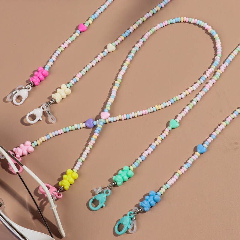 Bear Chain Supplier - Cute New Resin Bear Macaron Colored Beads Romantic Heart Cartoon Children's Mask Chain