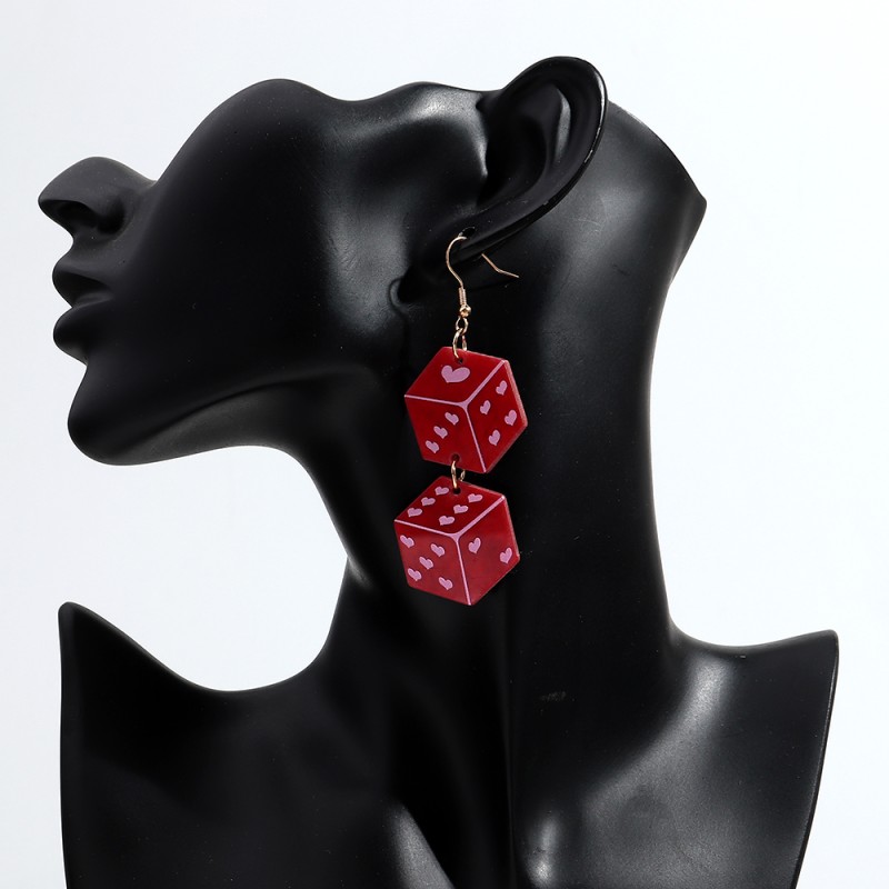Pink Earrings Factory - Romantic Pink Earrings Cute Heart Geometric Hexagon Dice Pearlescent Acrylic