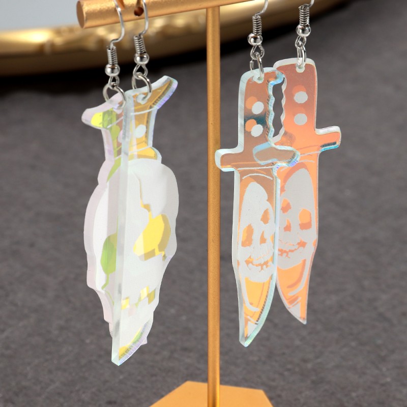 Laser Earrings Manufacturer - New Gothic Party Jewelry Personalized Laser Cutting Earrings Skull Knife