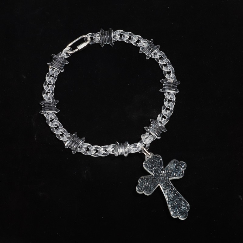 Punk Necklace Supplier - 2024 Street Boy Fashion Jewelry Clear Barbed Chain Punk Acrylic Jesus Cross