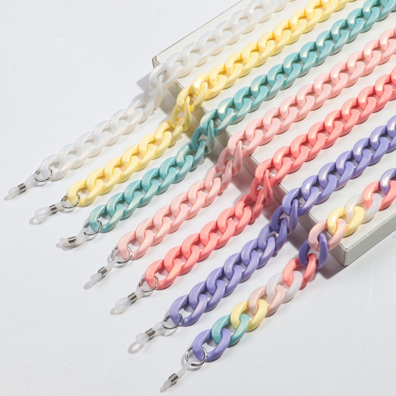 Colored Chain Factory - New Simple Colored Resin Links Pearl White Gloss Vintage Glasses Chain with Rubber Ring