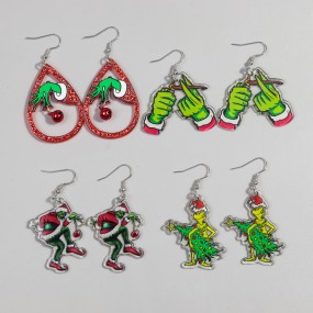 Christmas Earrings Manufacturer - Grinch Cartoon Cute Hulk Red Bell Tree Drop Funny Acrylic Print