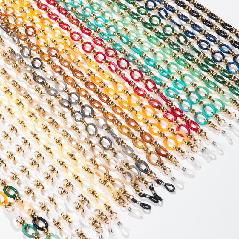 Bohemia Chain Supplier - 2025 Fashion Bohemia Glass Marble Long Glasses Chain Colorful Mask Casual Jade