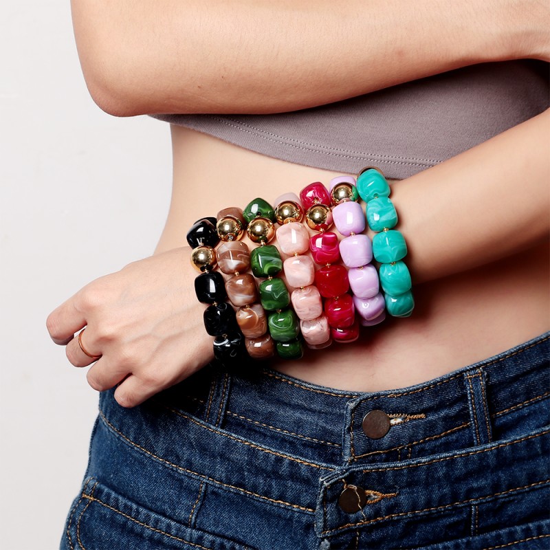 Bohemian Bracelet Supplier - Simple Bohemian Style Women's Bracelet Jewelry Colorful Marble Resin Geometric Square