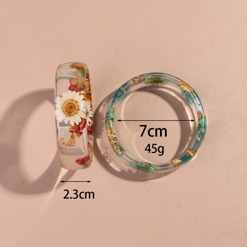 Acrylic Bangle Manufacturer - 2025 Popular Leisure Resin Bohemian Colorful Dry Flower Transparent Wide