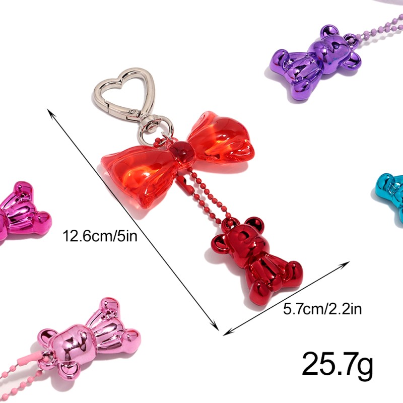 Bow-shaped Keychain Manufacturer - Cute Colorful Transparent Bow-shaped Pendant Heart Bag Charms Key Rings Metal