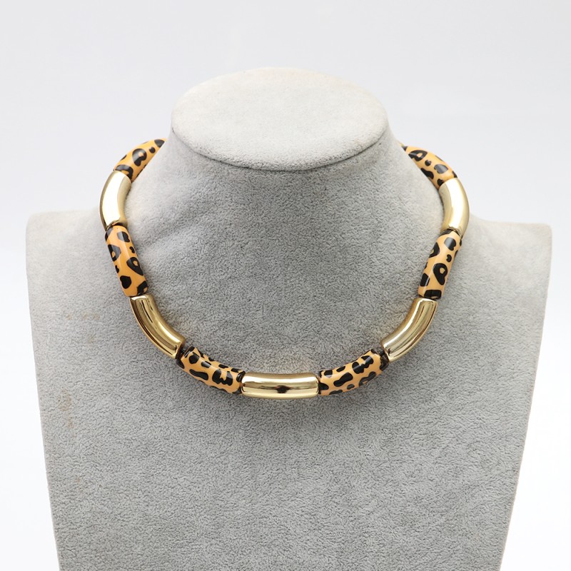 Leopard Necklace Factory - Unique Classic Style Colorful Leopard Print Jewelry Gold CCB Bamboo Bead