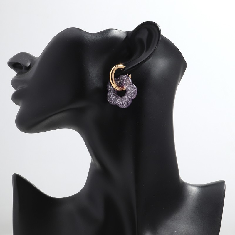 Hoop Earrings Factory - New Arrival Trendy Jewelry Stainless Steel Hoop Earrings Shiny Glitter Flower