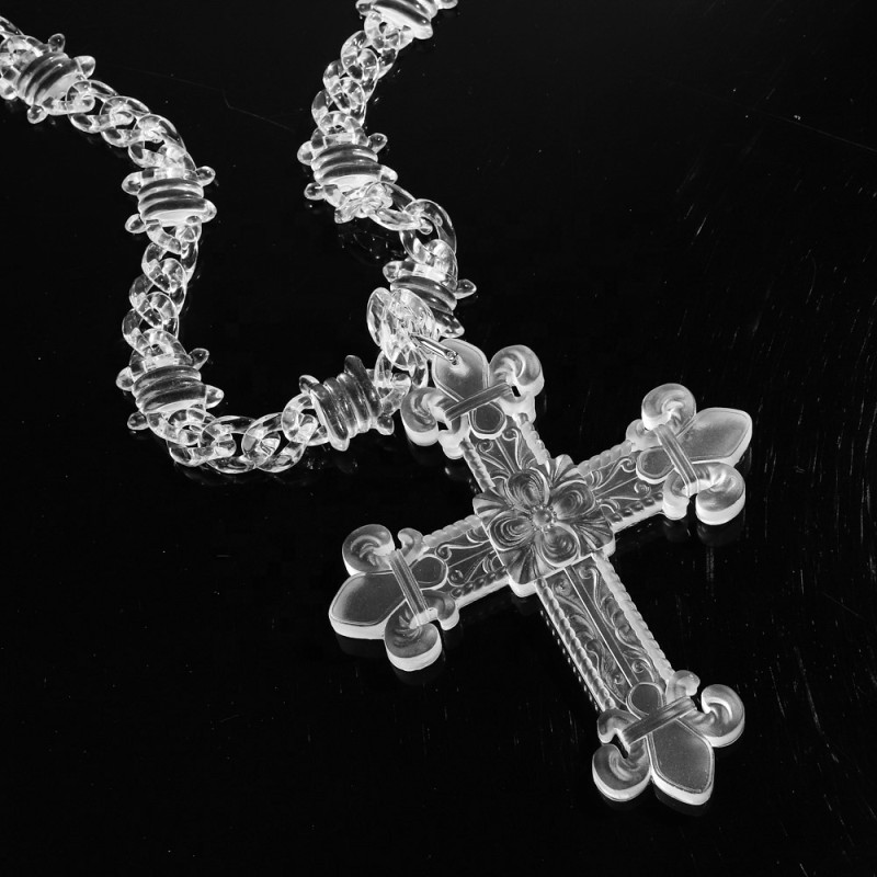 Hip Hop Necklace Factory - 2025 Hip Hop Men's Jewelry Cuban Necklace Custom 3D Resin Pendant Clear Cross