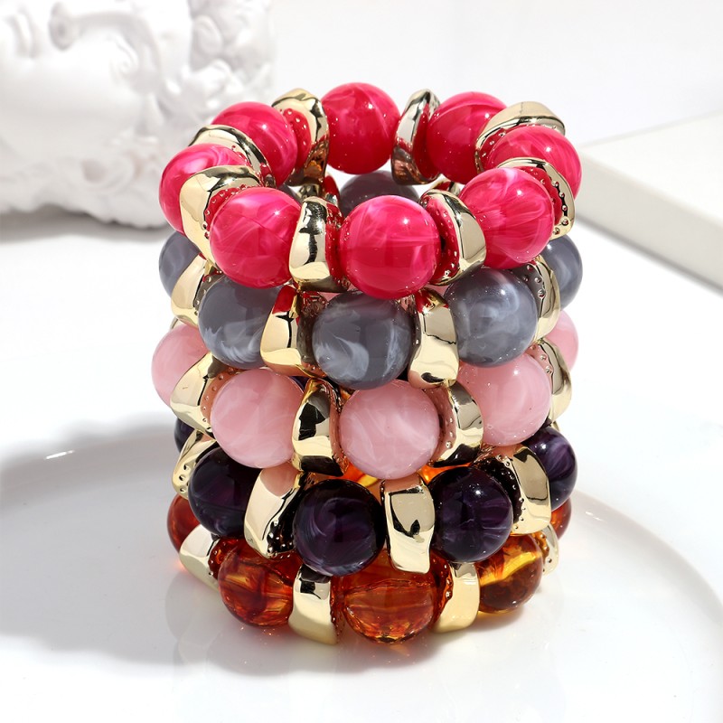 Party Bracelet Factory - Casual 2025 Party Jewelry Beaded Bracelet Gold Hammered Irregular CCB Bead Marble