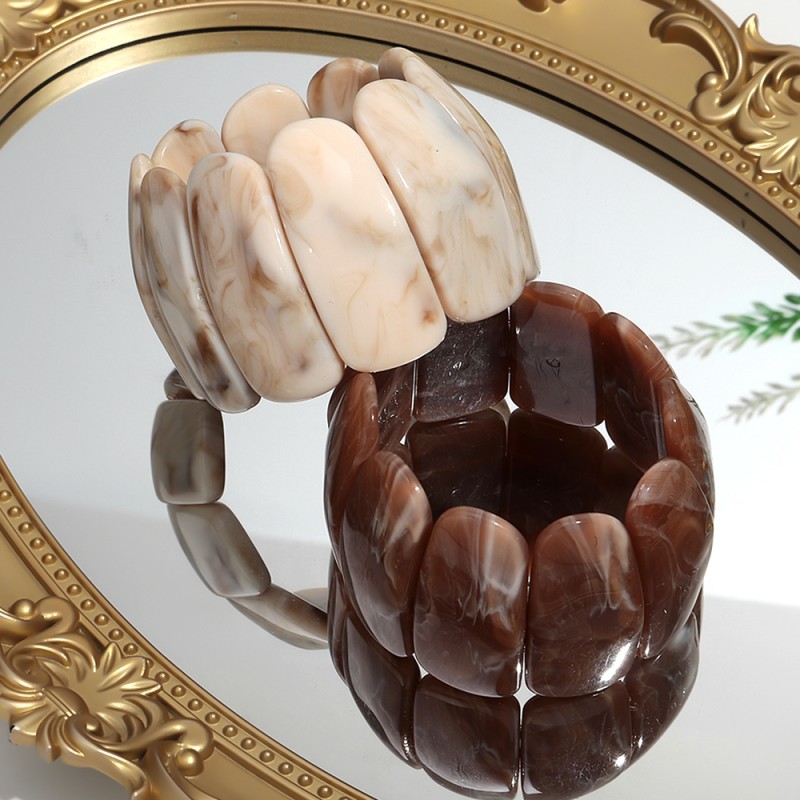 Elastic Bracelet Manufacturer - Fashionable Elegant Unique Jewelry Elastic Bracelet Two-tone Resin Wide Petal-shaped