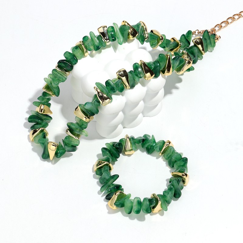 Elastic Bracelet Factory - Bohemian Style Jewelry Colorful Plastic Stone Elastic Bracelet Gold CCB Beads