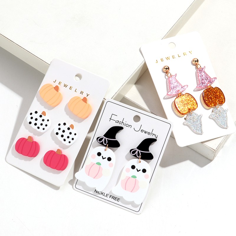 Glitter Earrings Manufacturer - 2025 New Halloween Jewelry Earrings Colorful Glitter Sequins Pumpkin Ghost