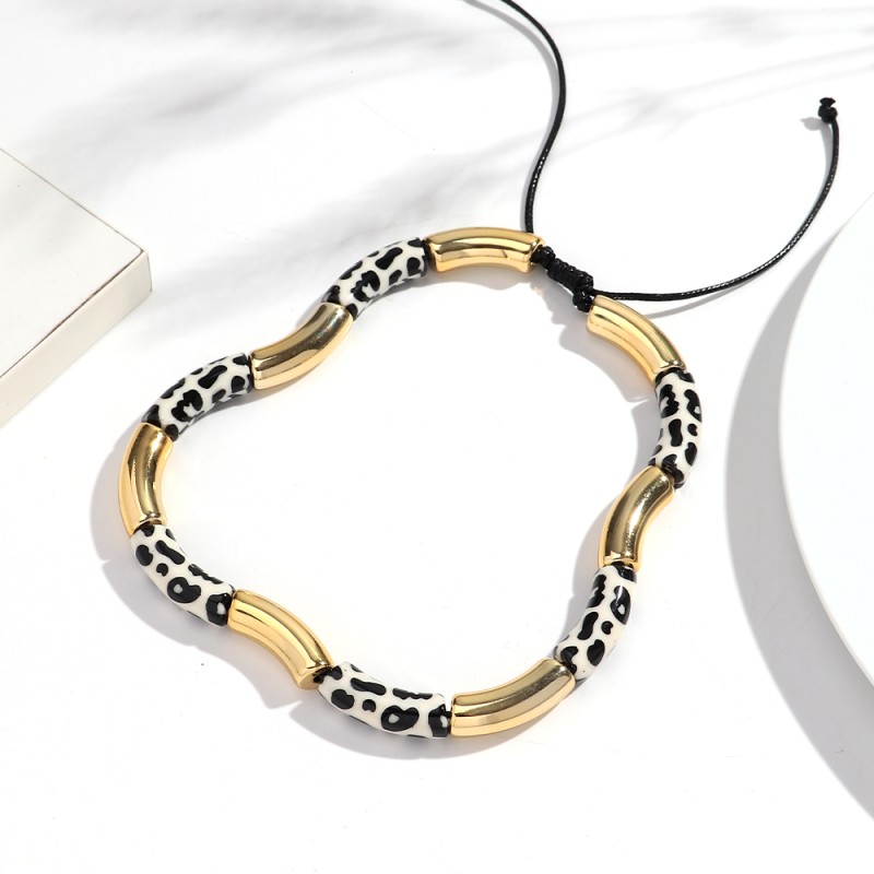Leopard Necklace Factory - Unique Classic Style Colorful Leopard Print Jewelry Gold CCB Bamboo Bead