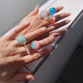 Transparent Ring Supplier - 2025 Summer New Geometric Transparent Ring Colorful Star Ball Iridescent Imitations Opal