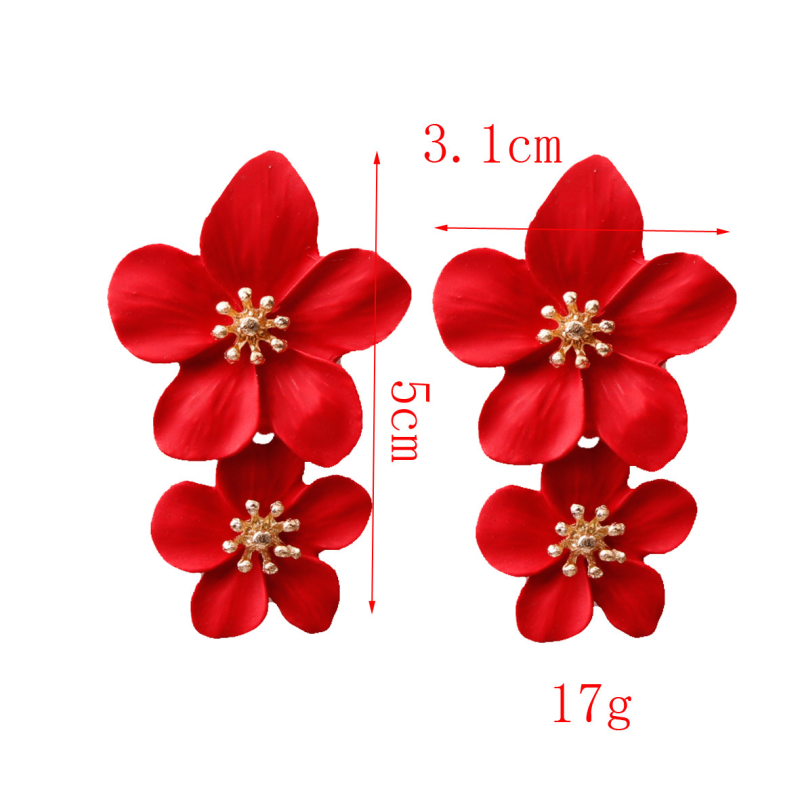 Flower Earrings Manufacturer - European American Fashion Double Flower-Shaped Multi-Color Alloy Earrings