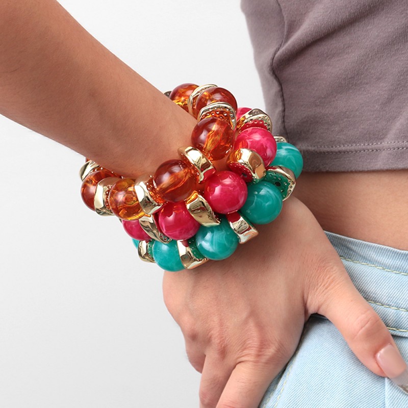 Party Bracelet Factory - Casual 2025 Party Jewelry Beaded Bracelet Gold Hammered Irregular CCB Bead Marble