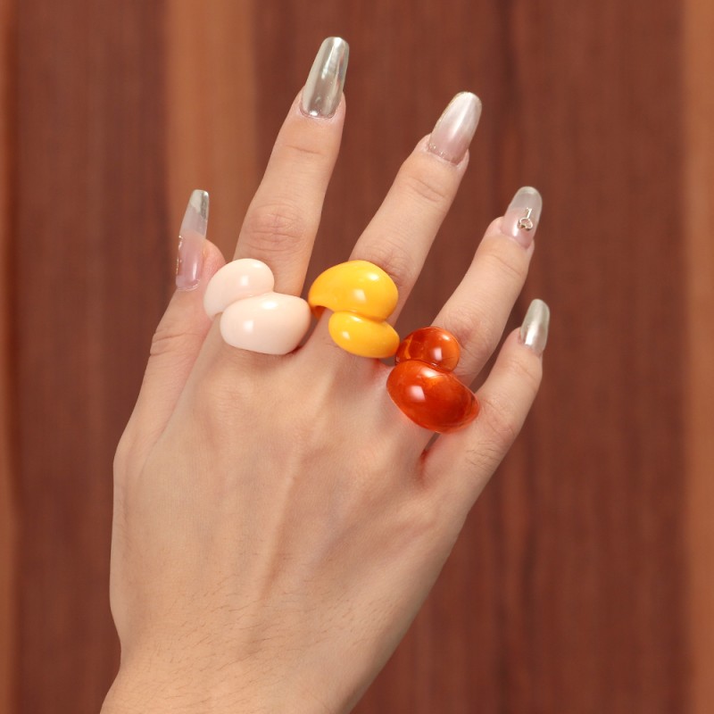 Resin Ring Factory - Fashion New Arrival Factory Price Colorful Resin Ring Jewelry Irregular Geometric Shape Double Drop
