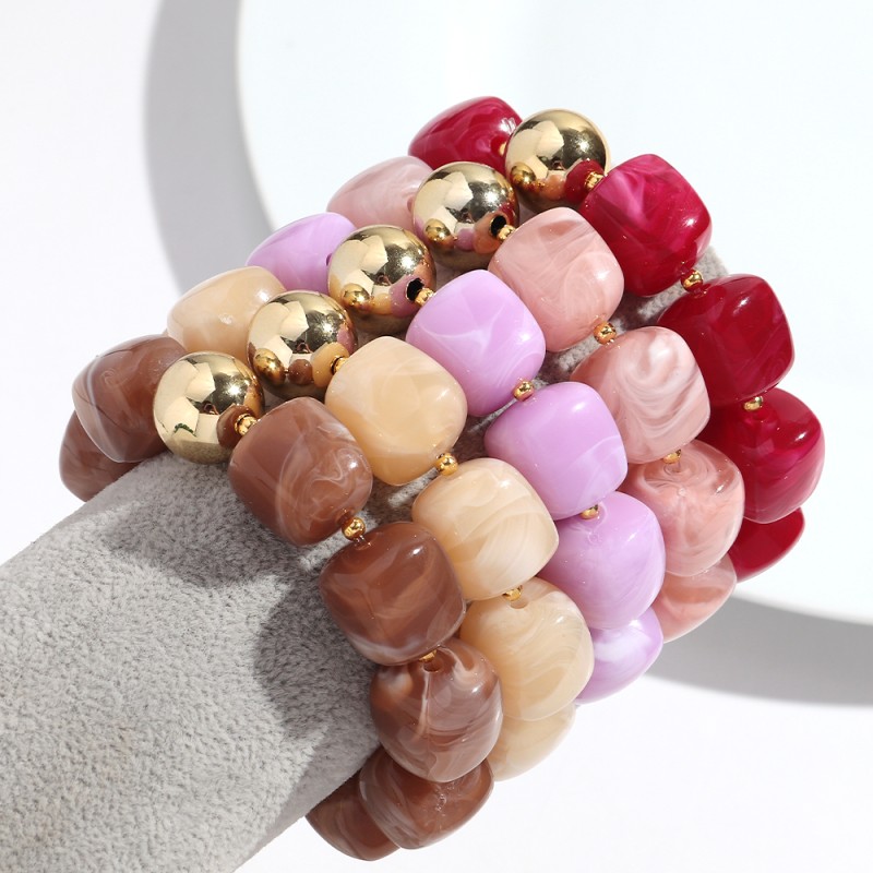 Bohemian Bracelet Supplier - Simple Bohemian Style Women's Bracelet Jewelry Colorful Marble Resin Geometric Square