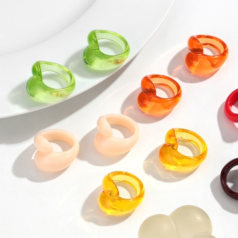 Resin Ring Factory - Fashion New Arrival Factory Price Colorful Resin Ring Jewelry Irregular Geometric Shape Double Drop